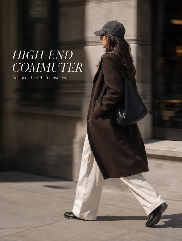 Fashion figure walking beside a wall