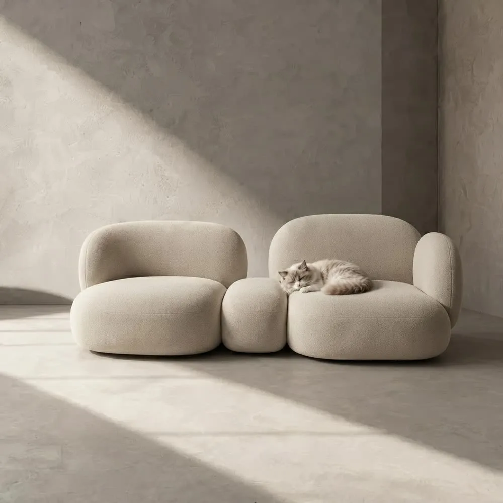 Neutral interior with curved seating