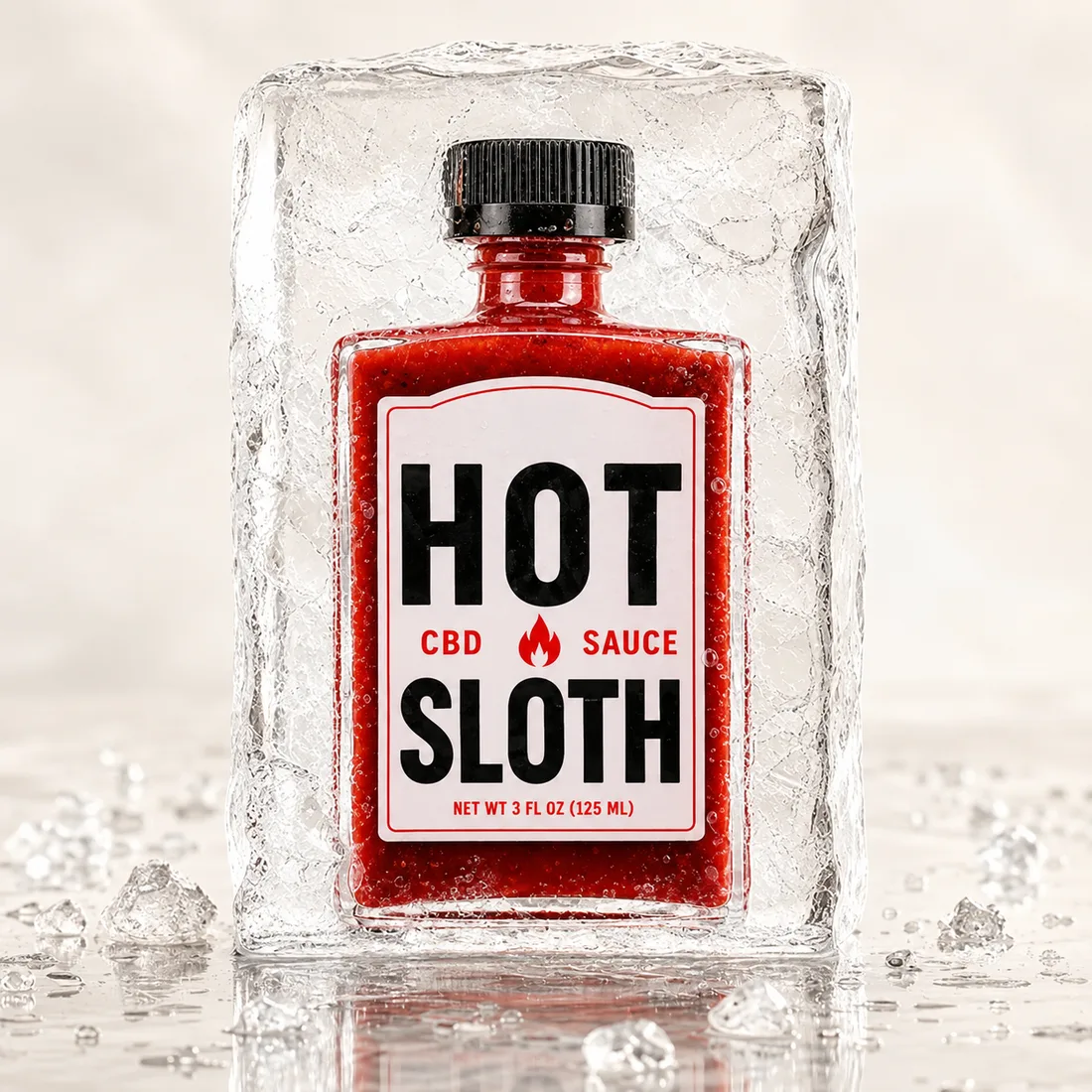 Hot sauce bottle in ice
