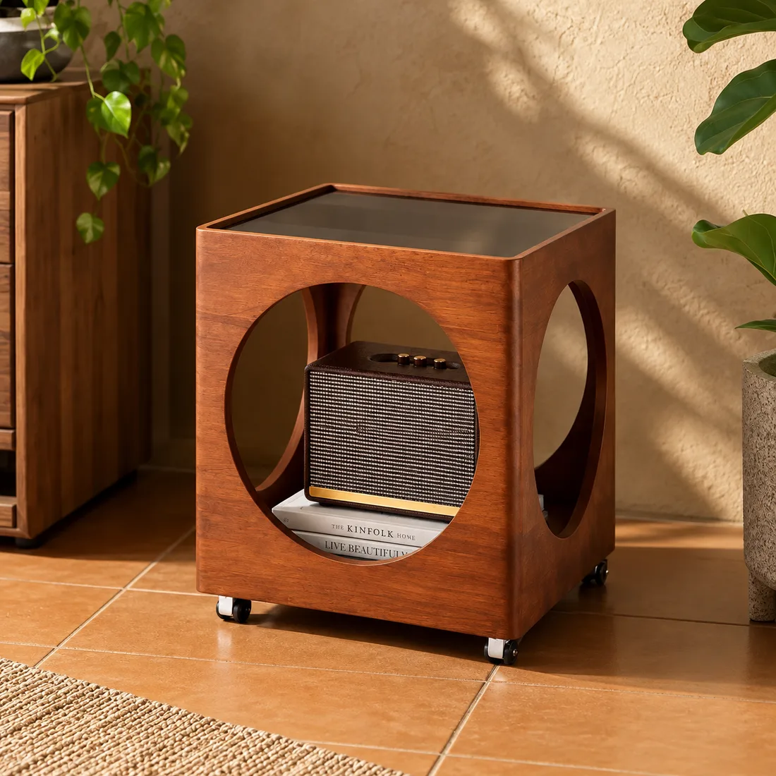 Wooden speaker in an interior