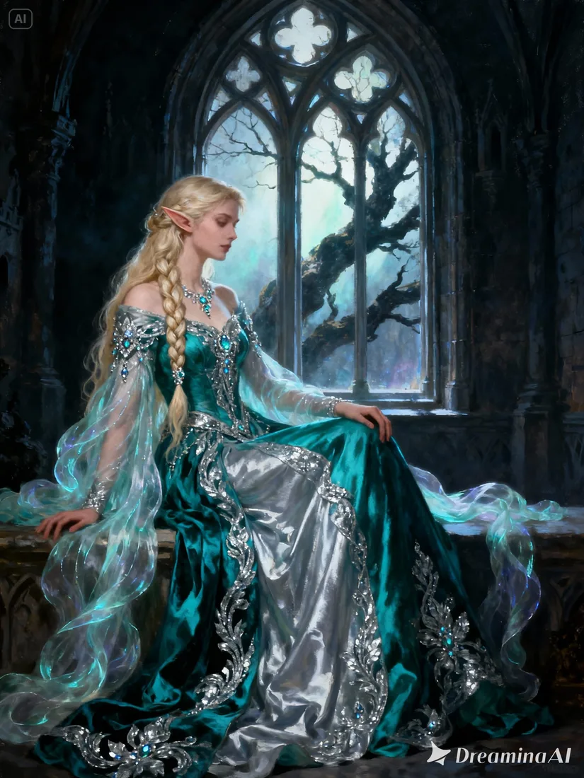 A stunningly beautiful elven queen with