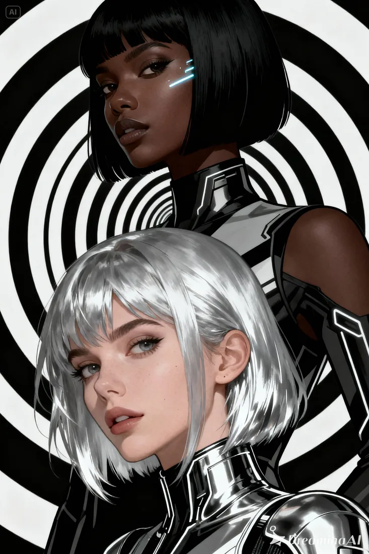 A dark-skinned woman with a sleek, black