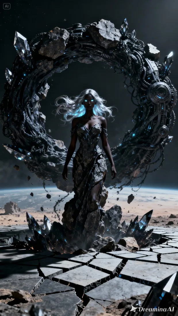 Mysterious rock deity, dark-skinned woma